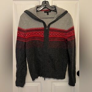 BANANA REPUBLIC Mens Extra Fine Merino Wool Blend Alpine Hooded Full Zip Sweater